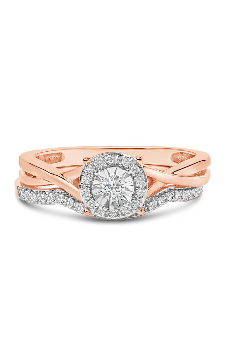 Haus of Brilliance 14K Rose Gold Plated Sterling Silver 1/6 Cttw Diamond Round Halo Bridal Set, Main, color, White Gold Over Silver