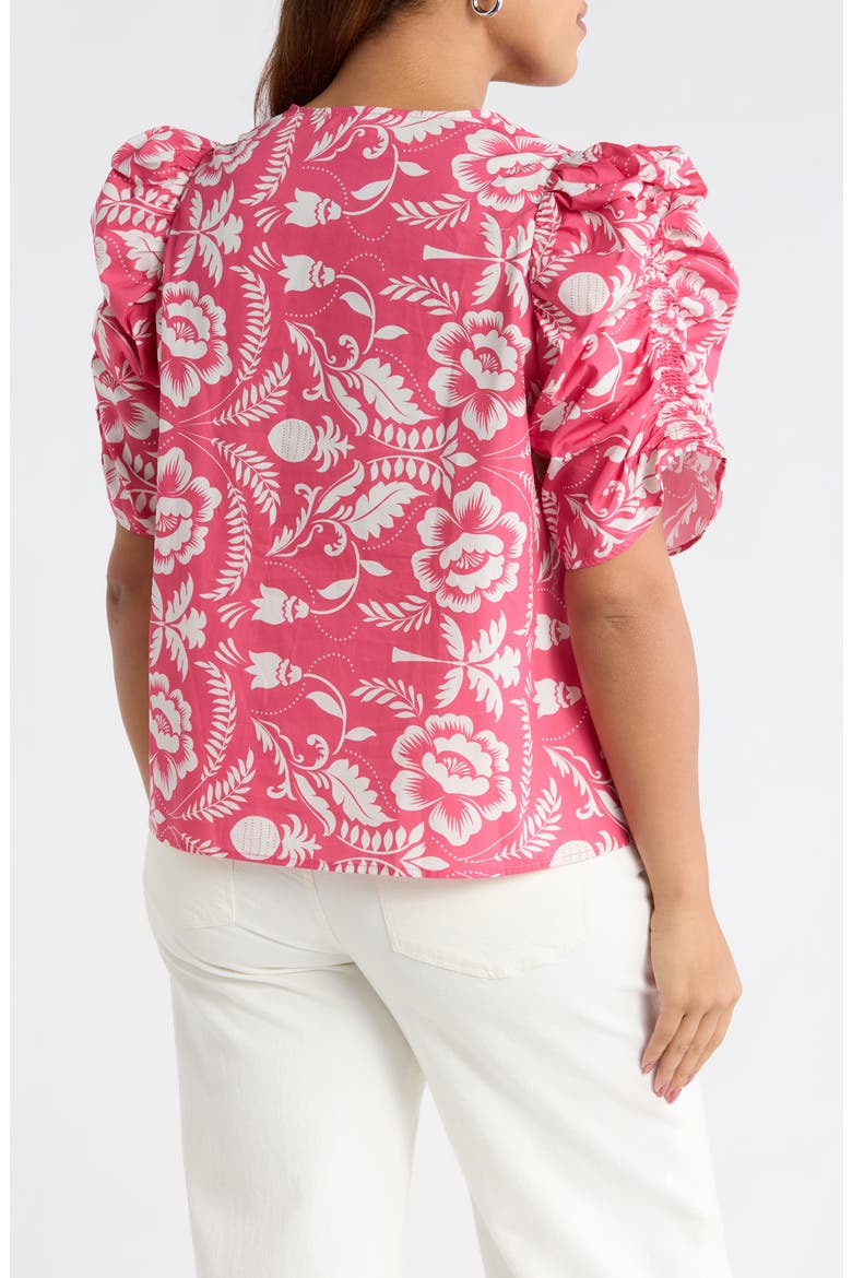 Rania Floral Chancellor Ruched Sleeve Cotton Top, Alternate, color, PINK-WHITE