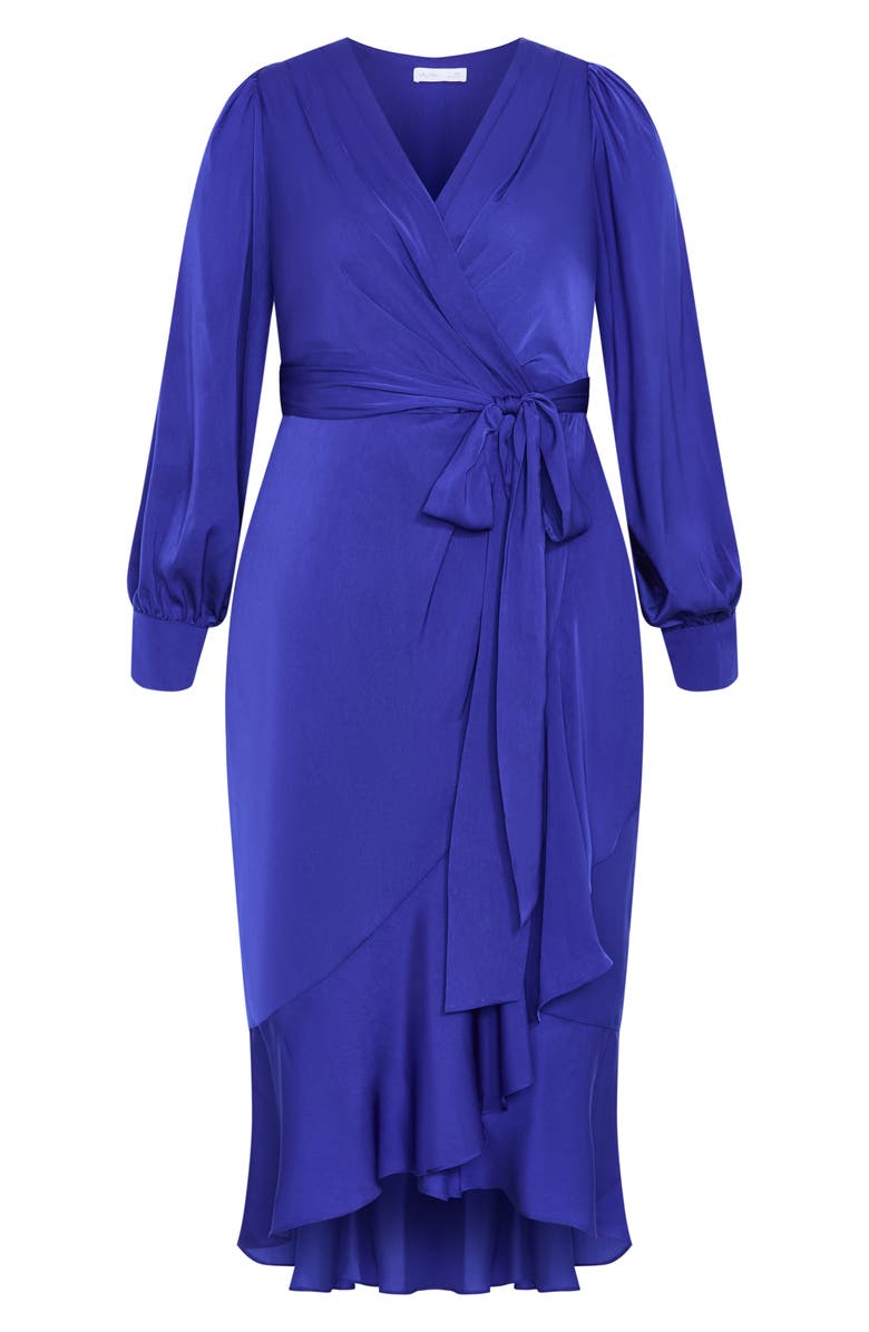 City Chic Ophelia Long Sleeve Faux Wrap Maxi Dress, Alternate, color, Cobalt