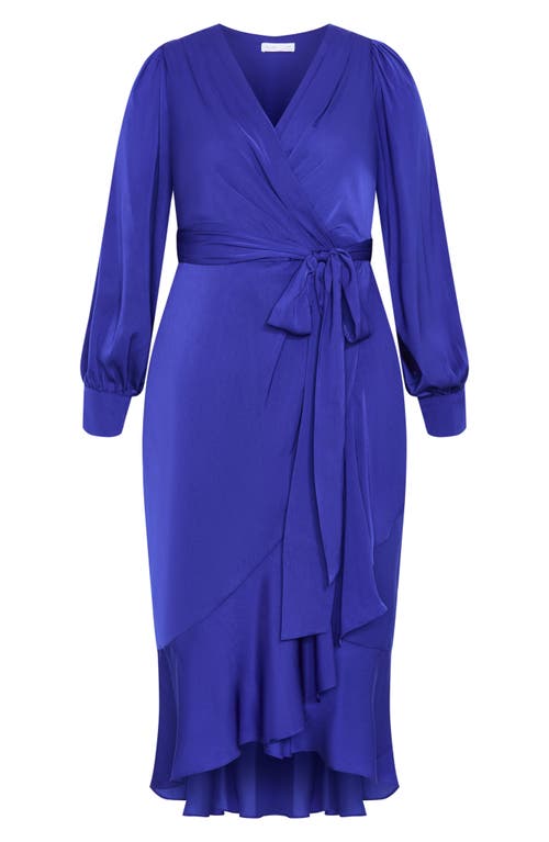 City Chic Ophelia Long Sleeve Faux Wrap Maxi Dress In Blue