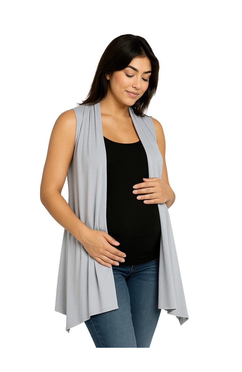 24seven Comfort Apparel Maternity Draped Open Front Sleeveless Cardigan, Alternate, color, Slate