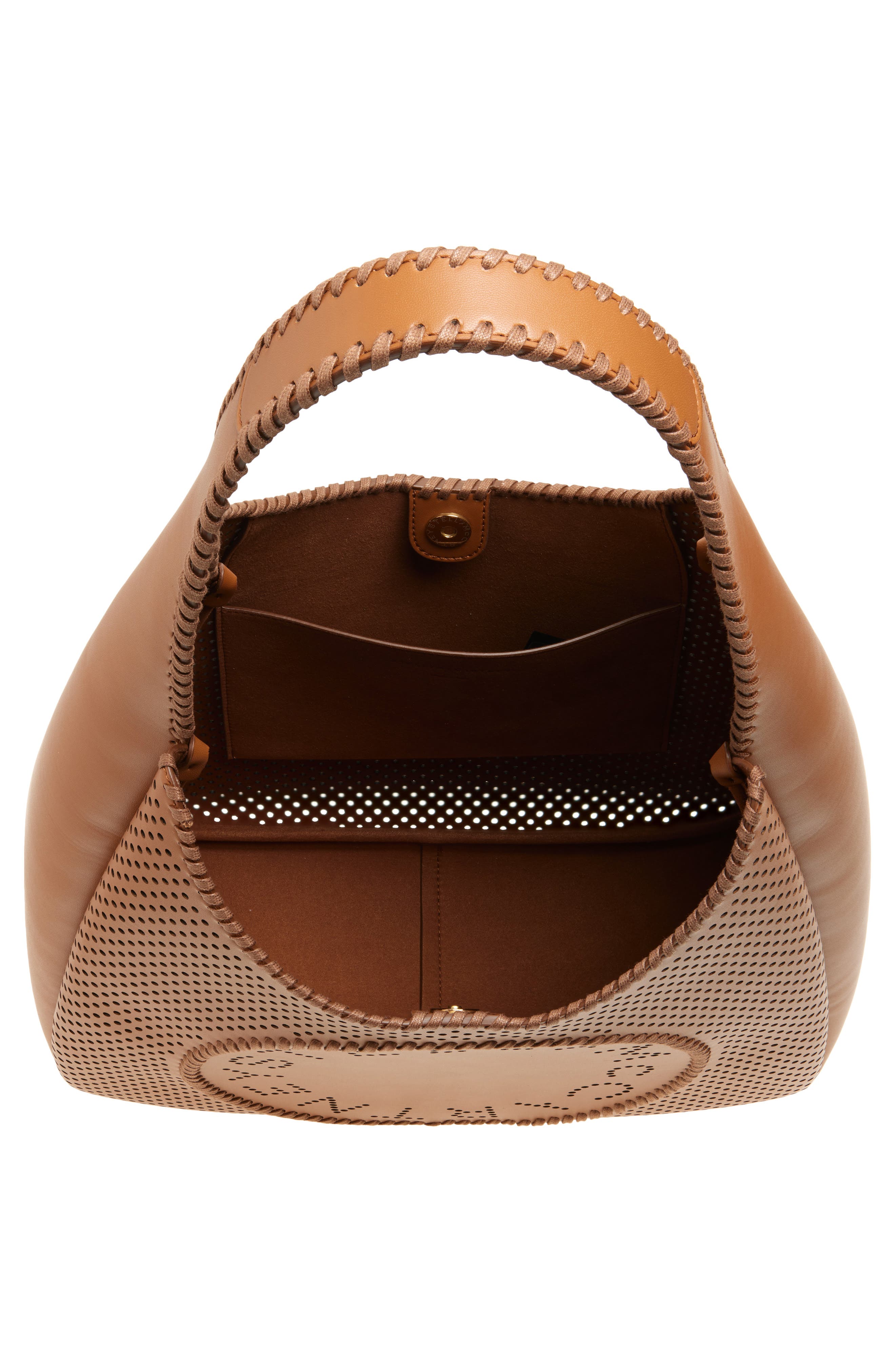 Stella McCartney Circle Logo Perforated Faux Leather Hobo Bag, Alternate, color, 