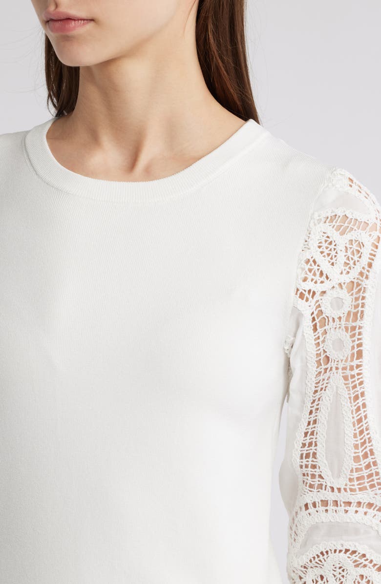 Elie Tahari The Margaret Lace Sleeve Knit Top, Alternate, color, 