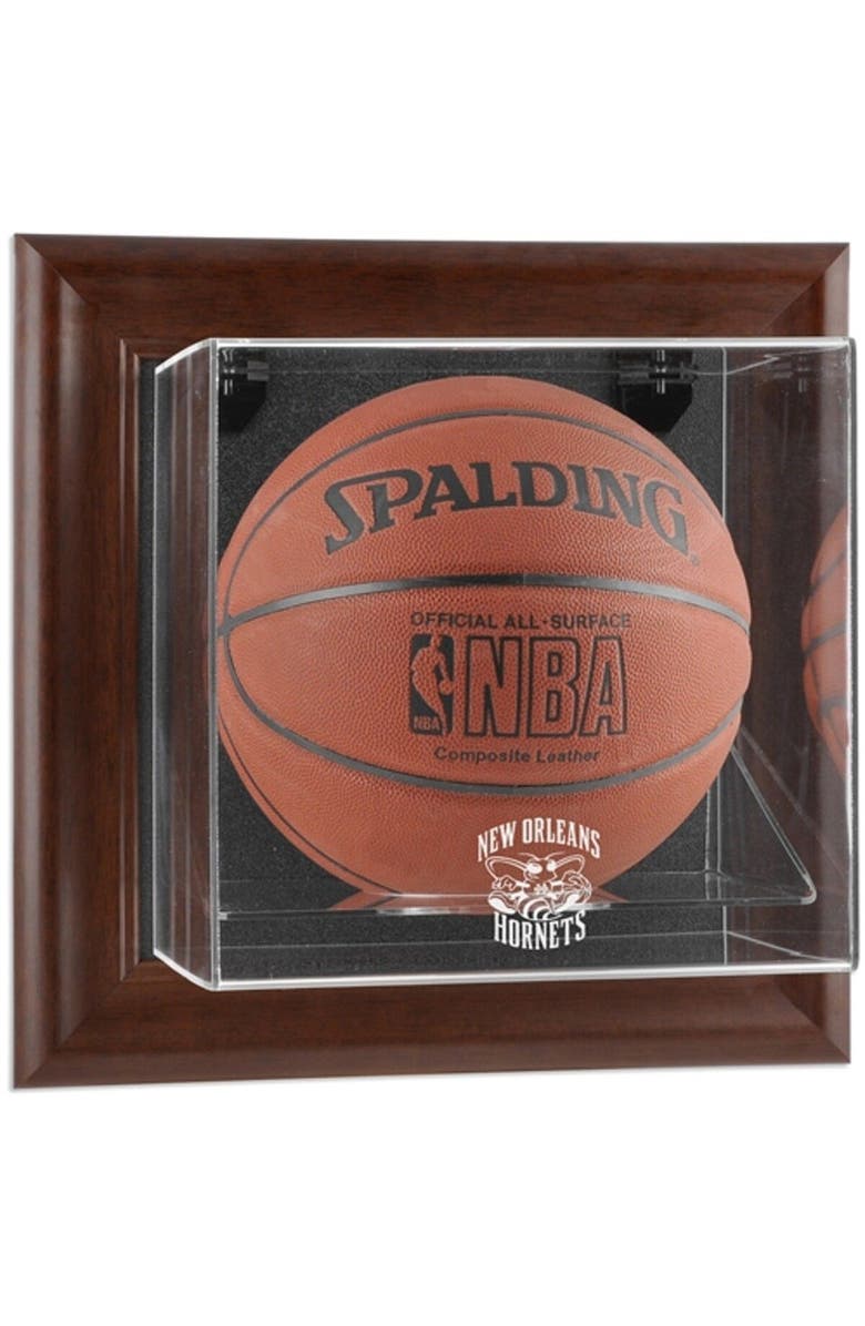 FANATICS AUTHENTIC New Orleans Hornets Brown Framed Wall-Mounted Hardwood Classics 2008 - 2013 Team Logo Basketball Display Case, Main, color, 