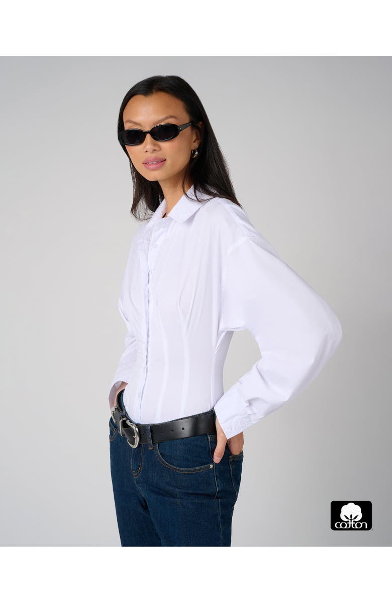 WeWoreWhat Balloon Sleeve Button Up Bodysuit, Alternate, color, White