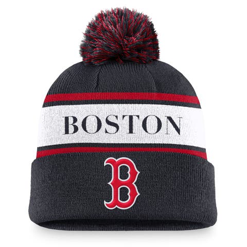 Men's Nike Navy Boston Red Sox Team Stripe Peak Cuffed Knit Hat with Pom