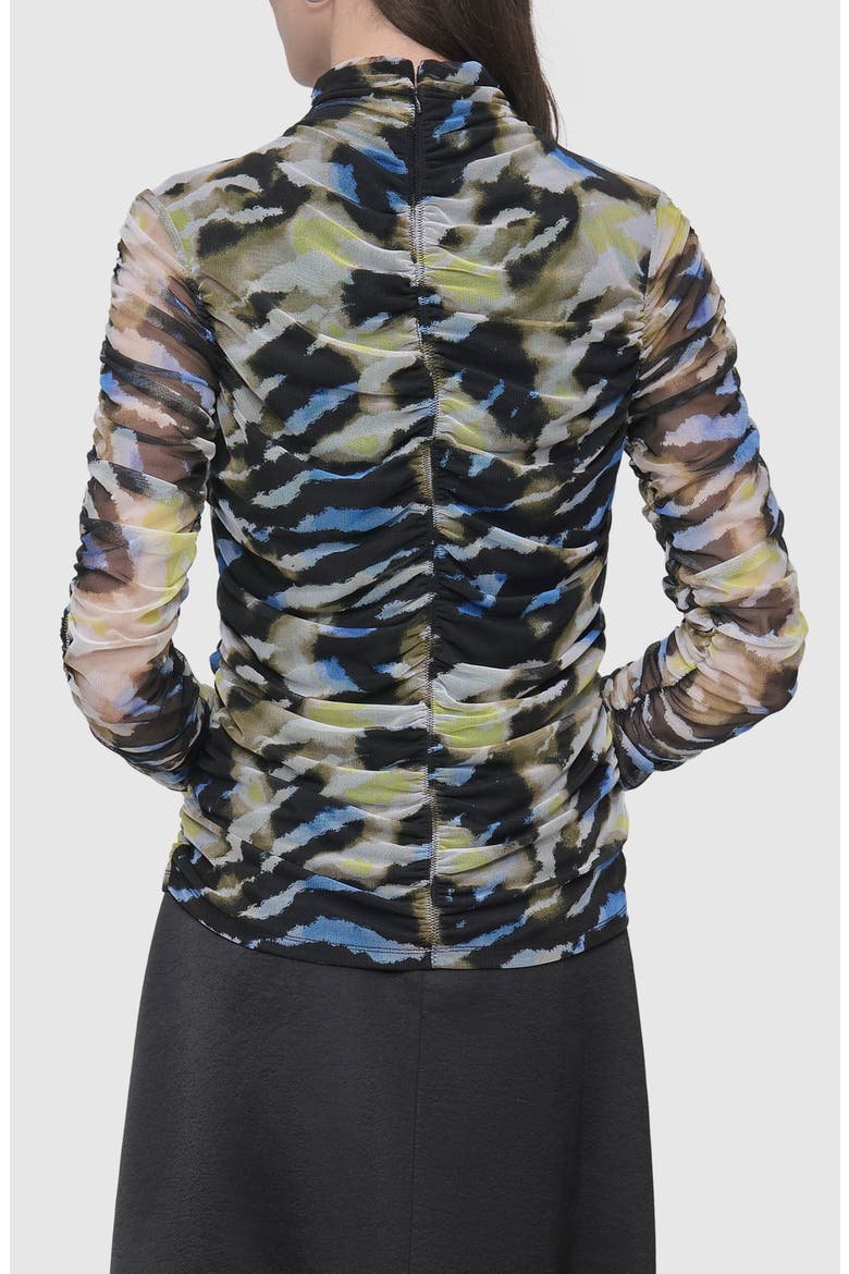 Printed Ruched Mesh Top, Alternate, color, ABSTRACT TIGER