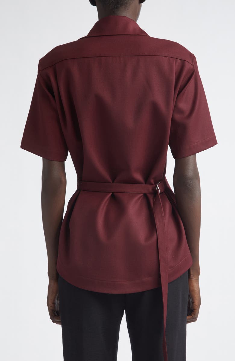 Proenza Schouler Nali Wool Blend Gabardine Button-Up Shirt, Alternate, color, Oxblood