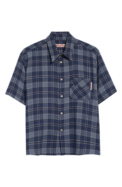 Stockholm Surfboard Club Jerry Plaid Short Sleeve Button-up Shirt In Blue Check