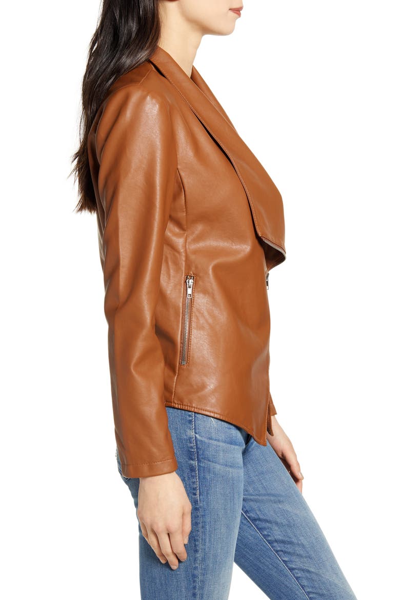 BB Dakota Gabrielle Faux Leather Asymmetrical Jacket, Alternate, color, SADDLE BROWN