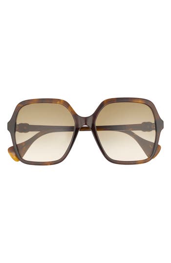 Gucci 56mm Rectangular Sunglasses In Brown