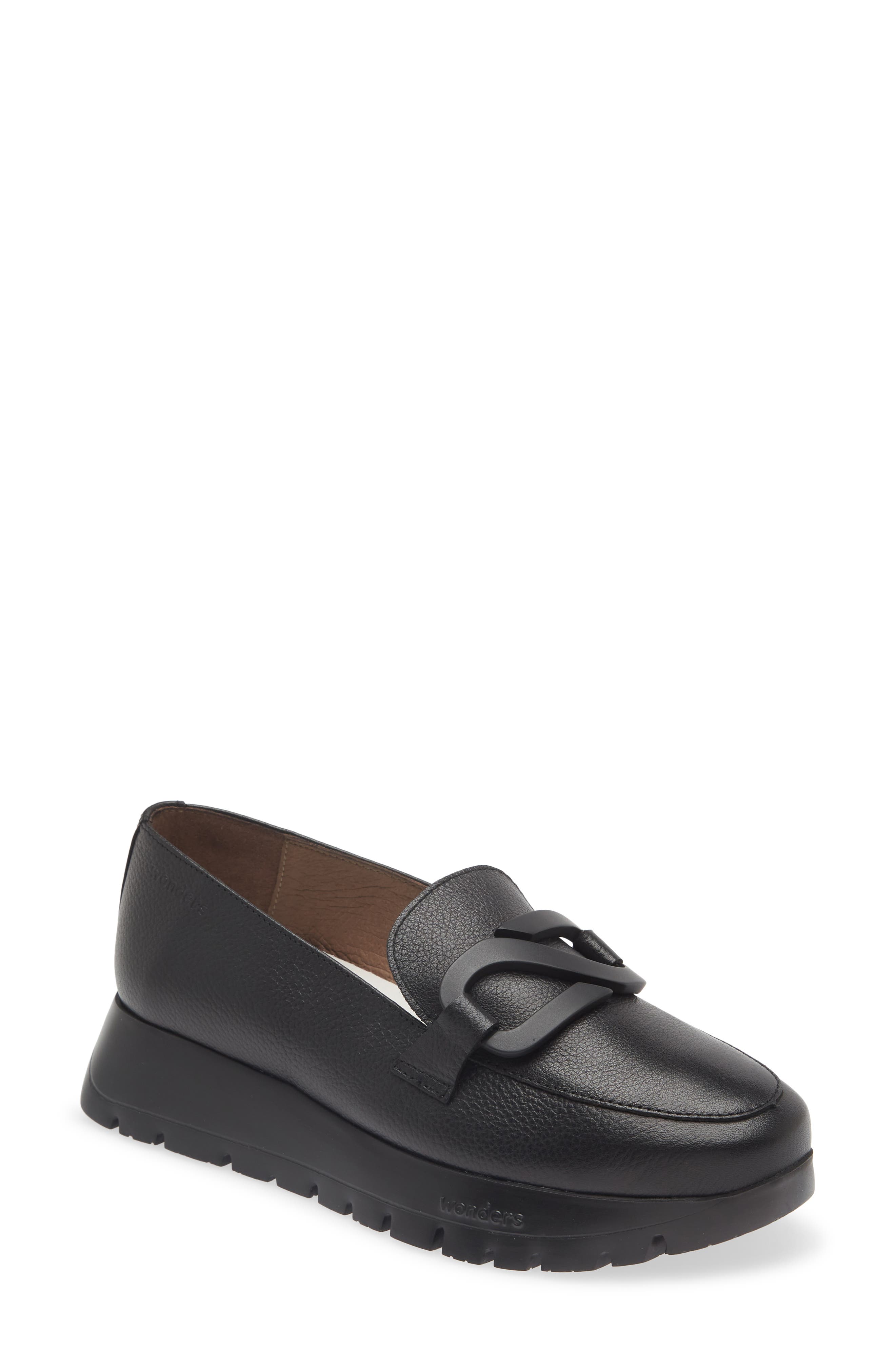Wonders Lug Loafer, Main, color, Black Tumbled Leather