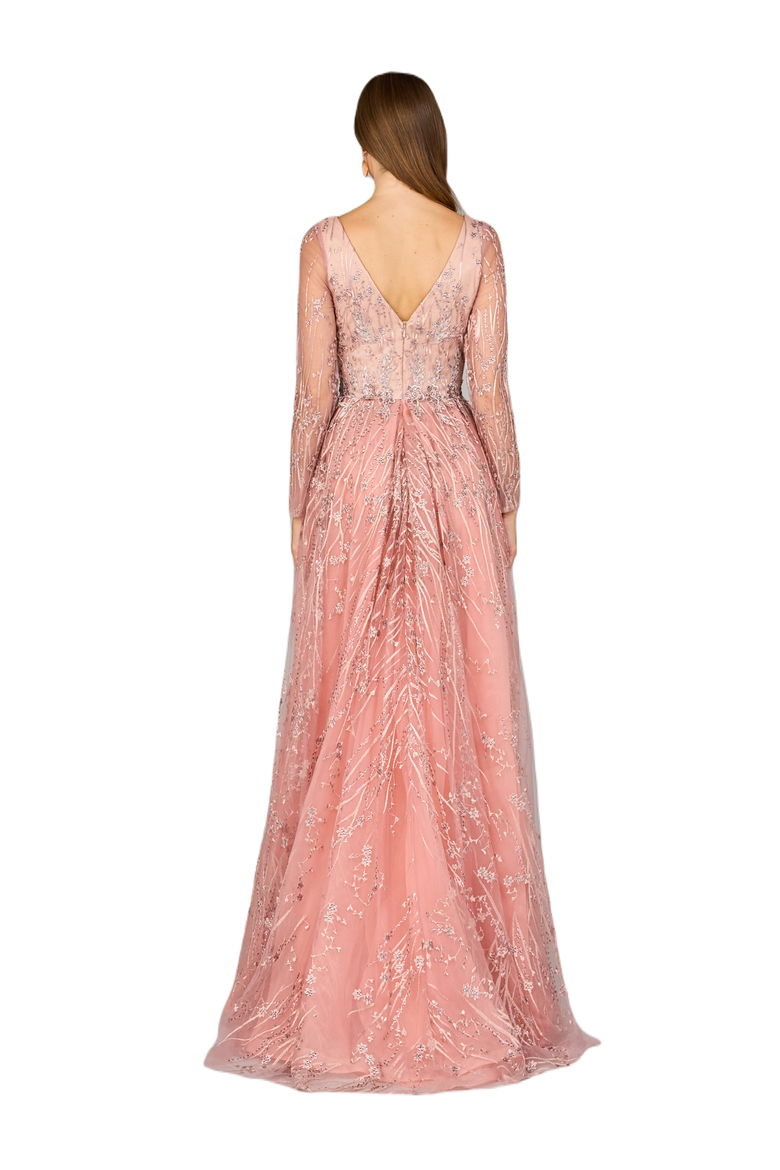 Elegant Overskirt Dress with Long Sleeves, Alternate, color, Blush