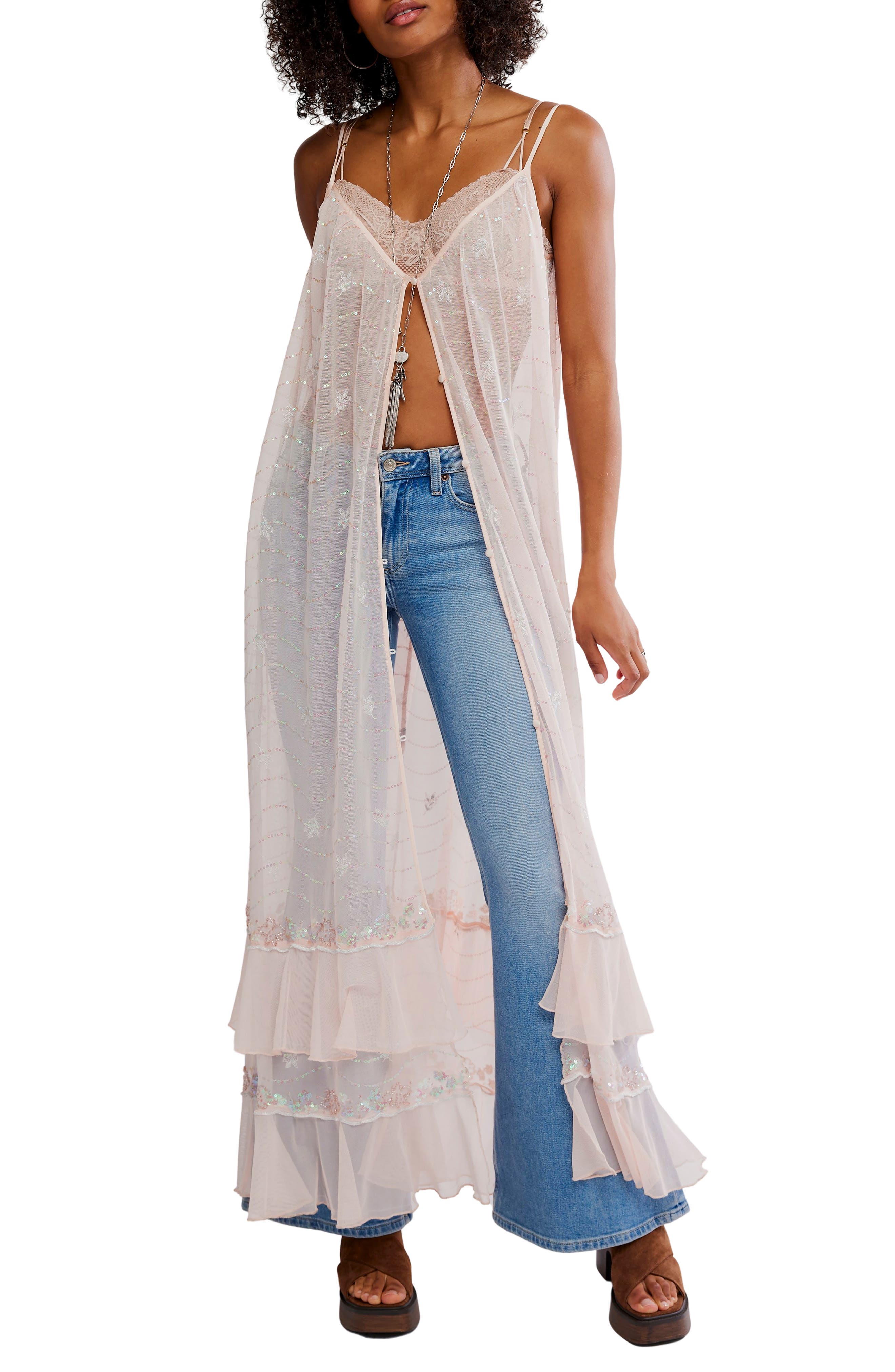 Free People Star of the Show Sequin Mesh Nightgown