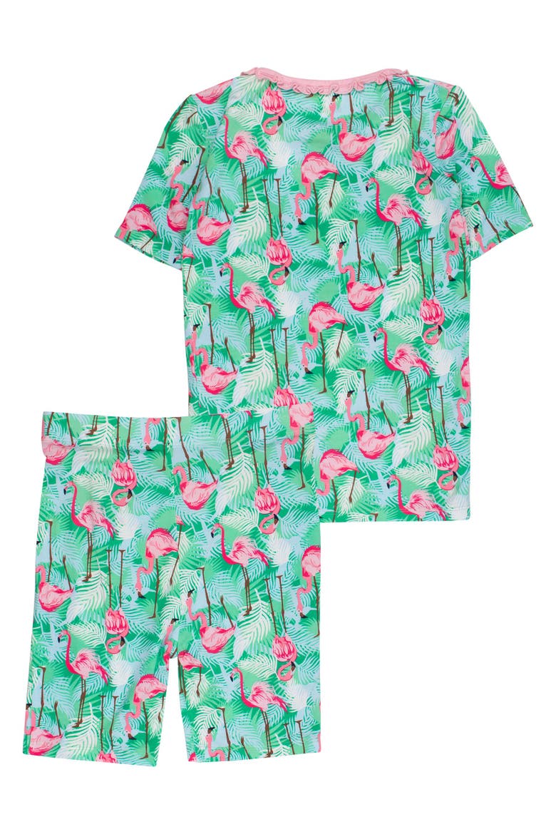 Ruffle Short Sleeve Pajama Set, Alternate, color, Green Vibrant Flamingo