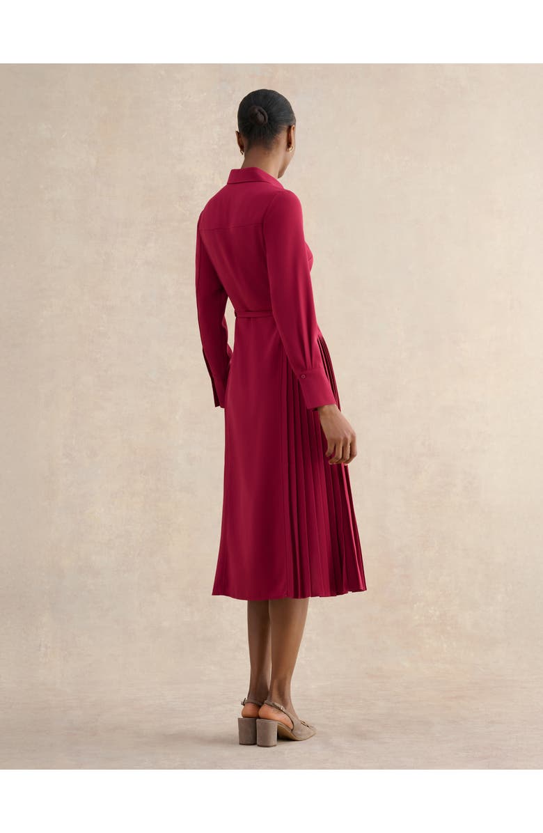 HOBBS LONDON Ginny Belted Pleated Midi Shirt Dress, Alternate, color, Beetroot Pink