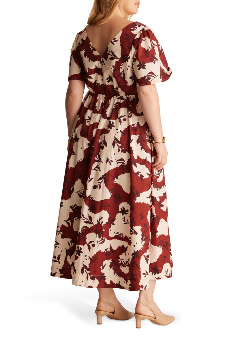 Nadja Floral Cotton Midi Dress, Alternate, color, MAROON/CREAM