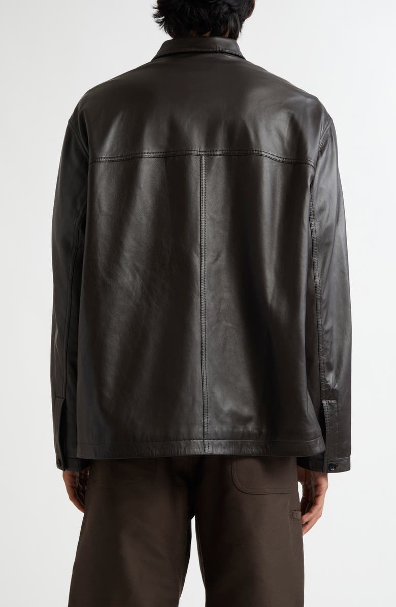 Lemaire Stand Collar Leather Shirt Jacket, Alternate, color, Dark Espresso Br507