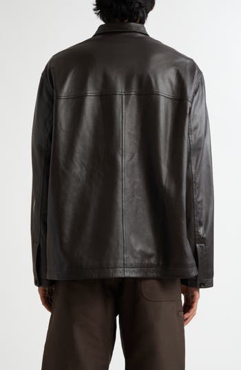 Lemaire Stand Collar Leather Shirt Jacket | Nordstrom Lemaire Stand Collar Leather Shirt Jacket | Nordstrom