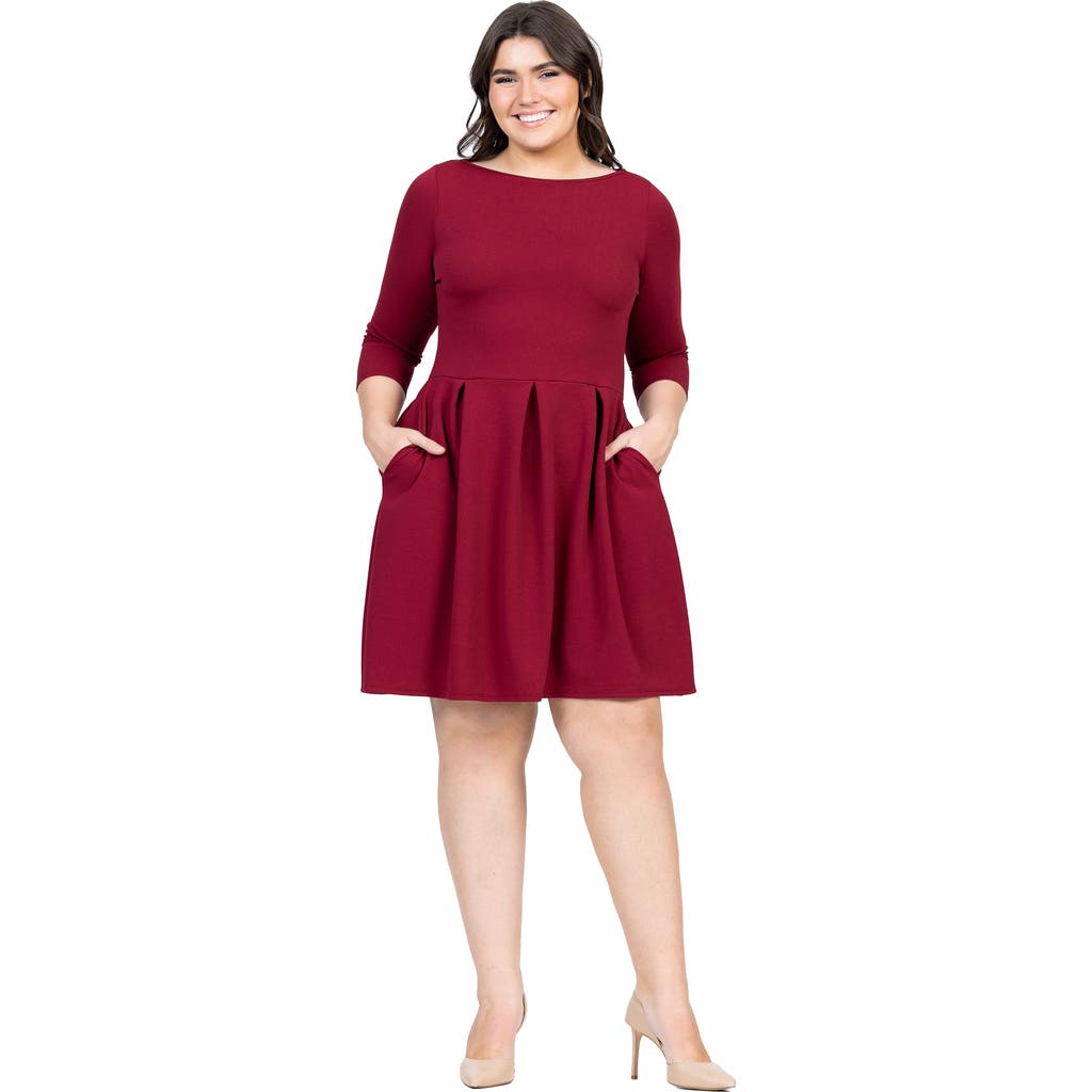 24seven Comfort Apparel Women's Plus Size Perfect Fit And Flare Dress In Burgundy