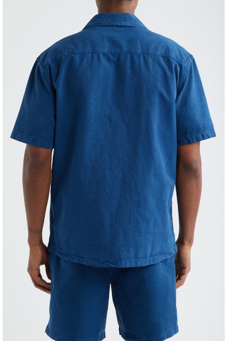 Short Sleeve Linen Blend Button-Up Shirt, Alternate, color, NAVY PEONY