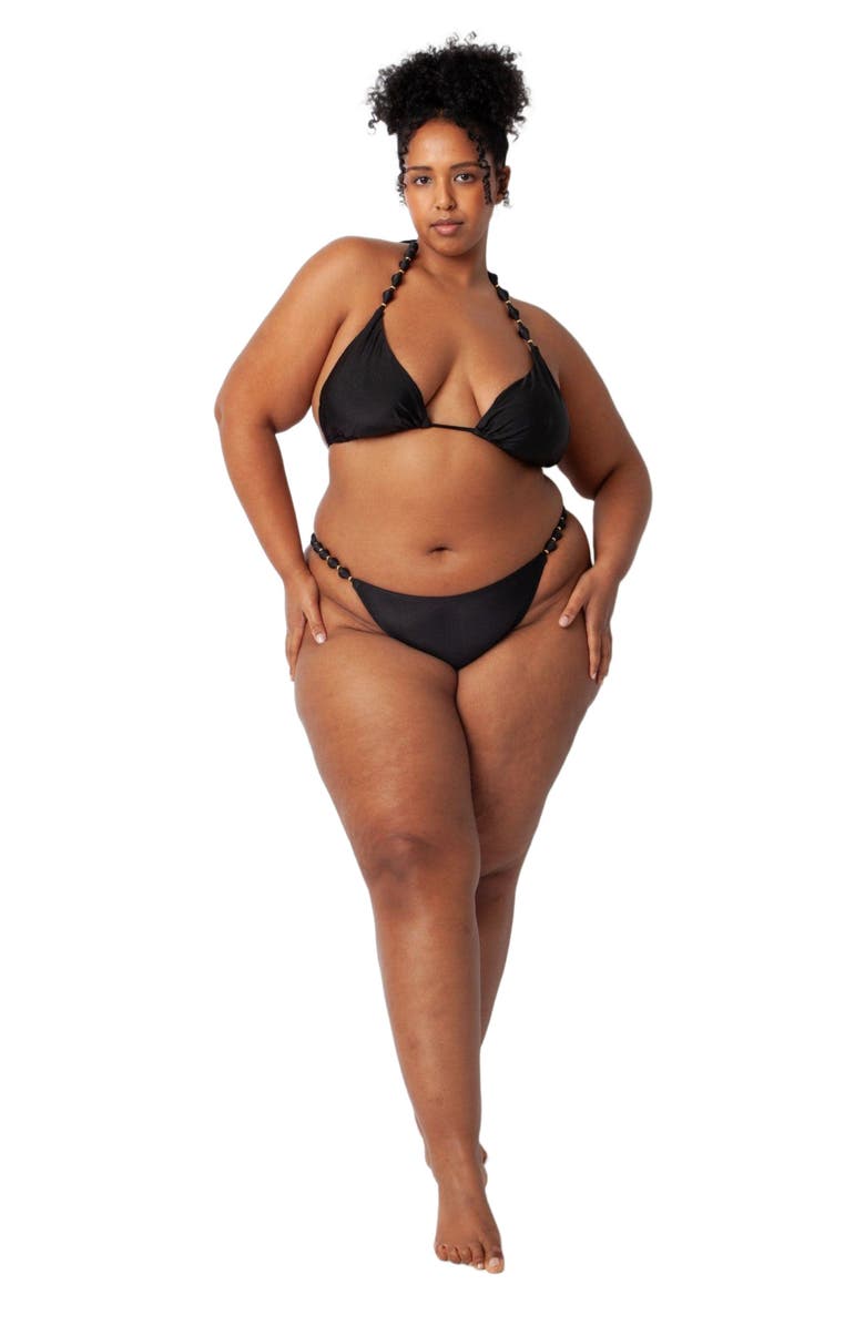 Villa Fresca Sole Beaded Bikini Swim Bottoms, Main, color, Black