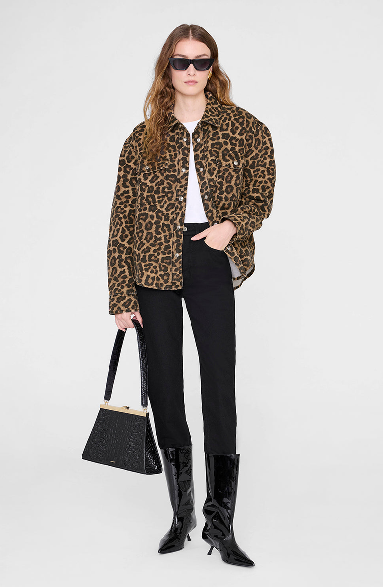ANINE BING Paxton Shirt, Alternate, color, Black / Brown Leopard