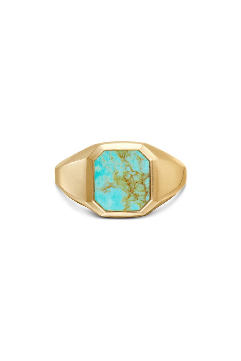 Streamline Signet Ring in 18K Yellow Gold with Turquoise, 14mm, Main, color, GOLD