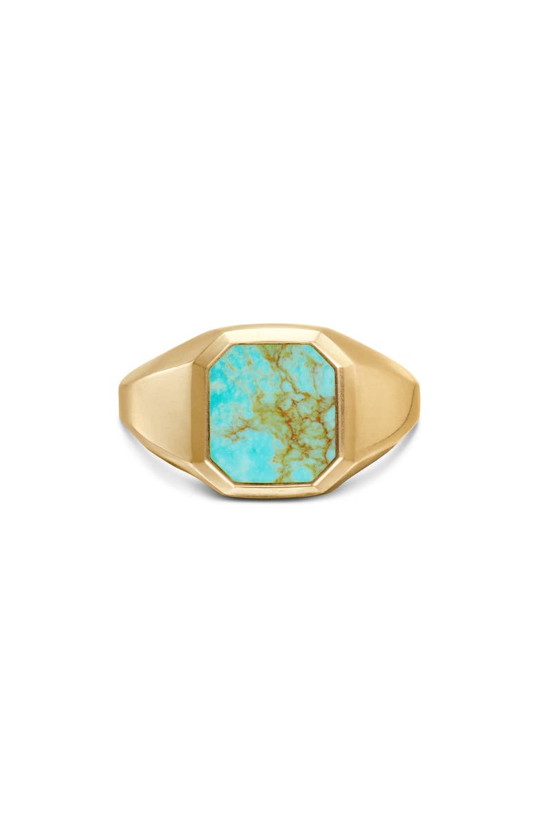 David Yurman Streamline Signet Ring in 18K Yellow Gold with Turquoise, 14mm, Main, color, Gold