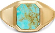 David Yurman Streamline Signet Ring in 18K Yellow Gold with Turquoise, 14mm
