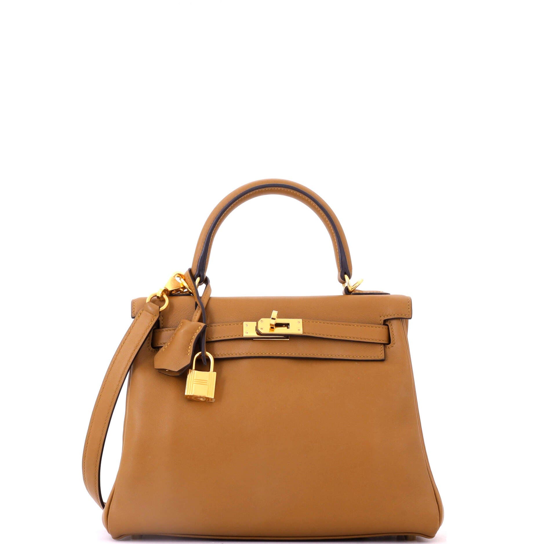 Kelly Handbag Brown Swift with Gold Hardware 25, Main, color, Metallic Gold