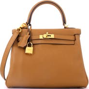 Pre-Owned Hermes Kelly Handbag Brown Swift with Gold Hardware 25