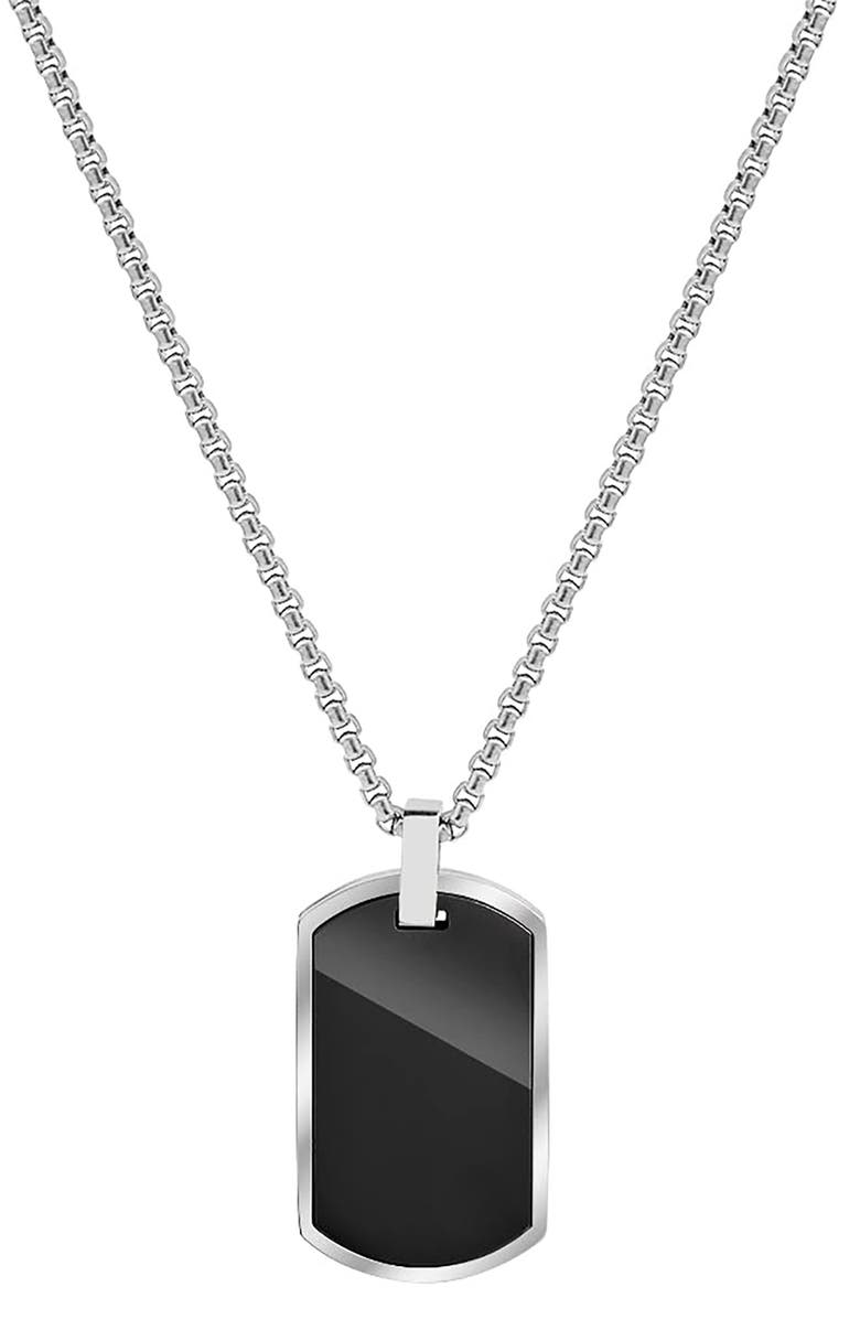 GEOFFREY BEENE Men's Stainless Steel Dog Tag Pendant Necklace, Main, color, Black