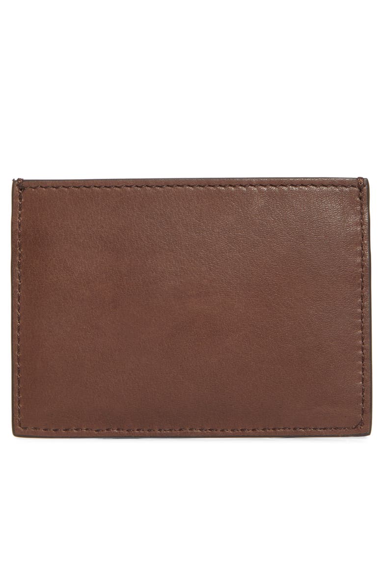 Thom Browne Soft Calfskin Leather Card Holder, Alternate, color, Dark Brown