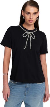 ELLE Collection Embellished Bow Tee T-Shirt