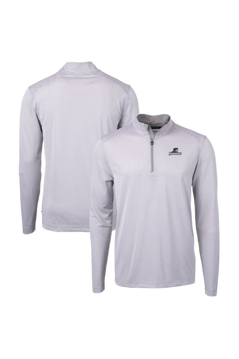 Men's Cutter & Buck  Gray/White Providence Friars Big & Tall Virtue Eco Pique Micro Stripe Recycled Quarter-Zip Pullover Top, Alternate, color, Gray