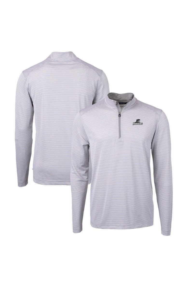 Cutter & Buck Men's Cutter & Buck  Gray/White Providence Friars Big & Tall Virtue Eco Pique Micro Stripe Recycled Quarter-Zip Pullover Top, Alternate, color, Gray