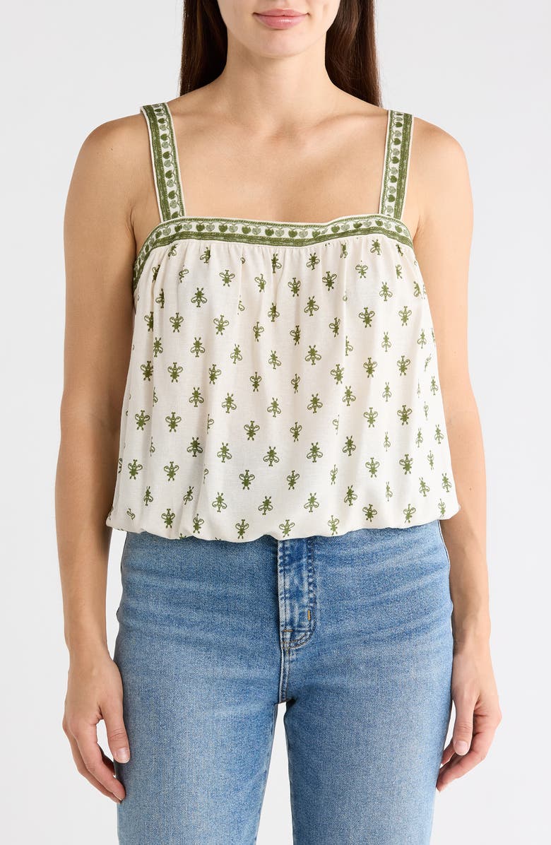 MAX STUDIO Strappy Bubble Hem Tank, Main, color, Cream/ Green Rustic Loom