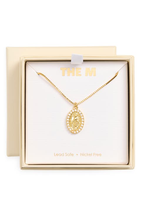 Religious Medallion Cubic Zirconia Pendant Necklace
