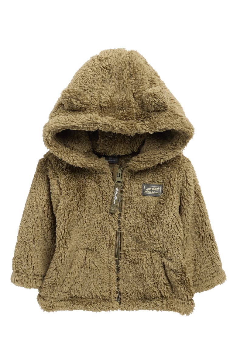 Eddie Bauer Plush Faux Fur Hooded Zip Jacket, Main, color, Olive