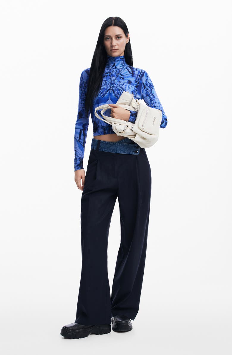 Desigual Butterfly Print Turtleneck Top, Alternate, color, Blue
