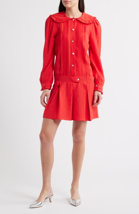 Cruise Pleated Long Sleeve Minidress