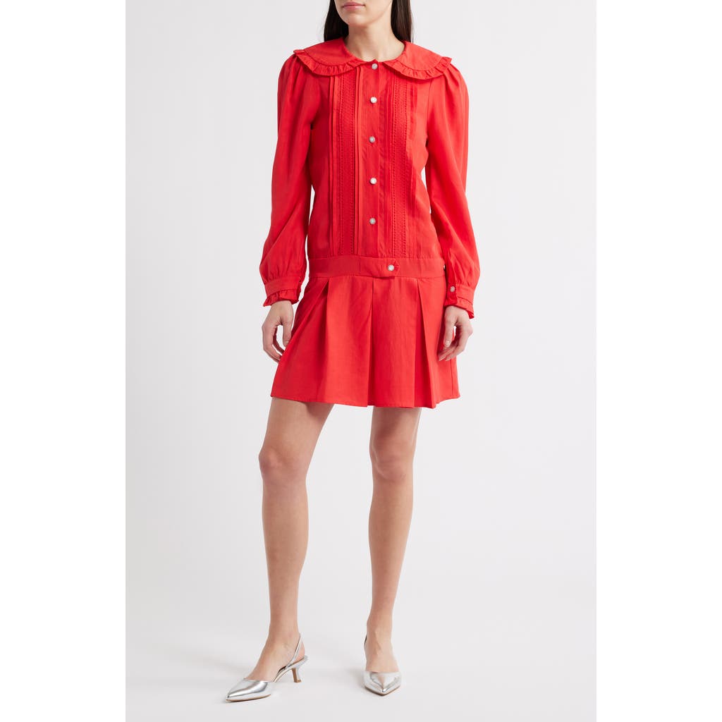 Sister Jane Cruise Pleated Long Sleeve Minidress In Red
