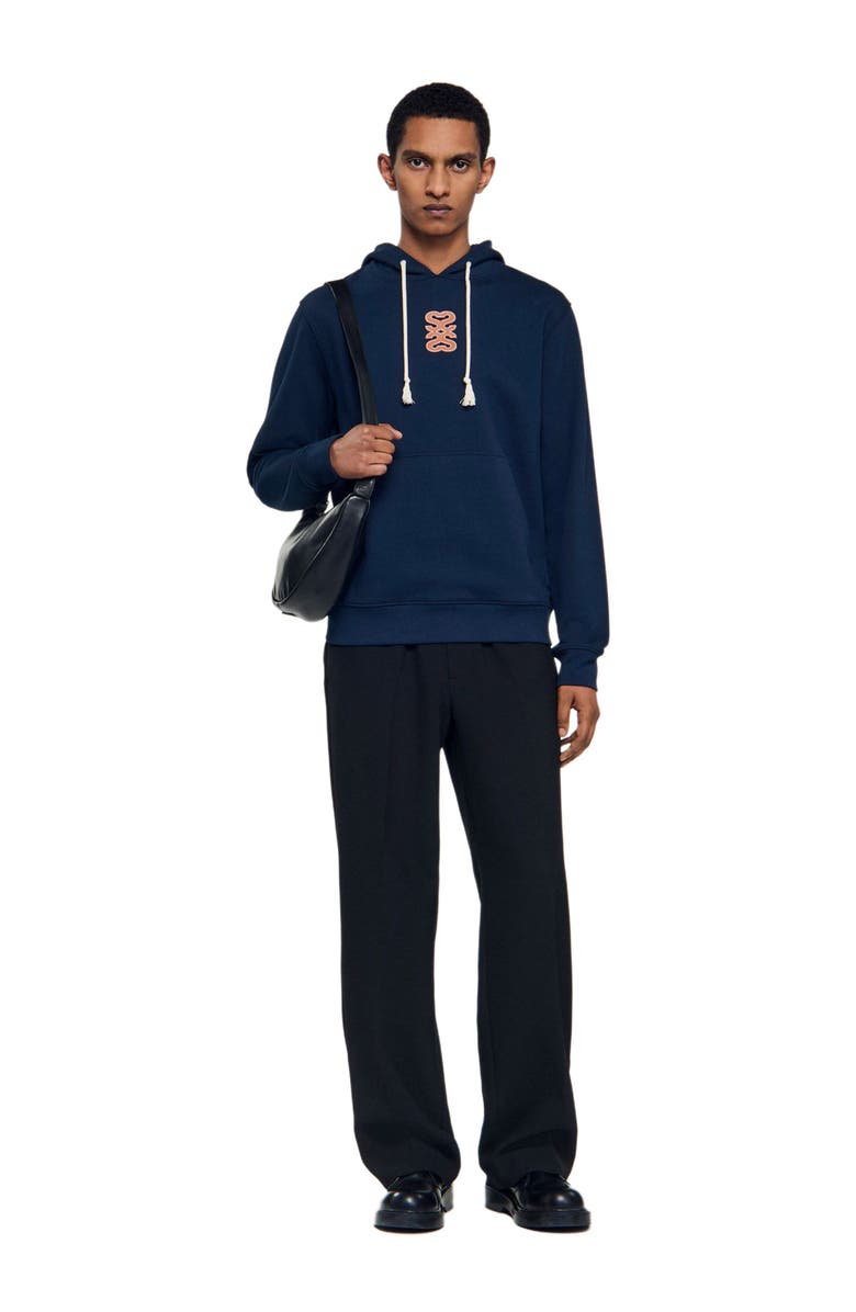 SANDRO Leather patch sweatshirt, Alternate, color, Navy Blue