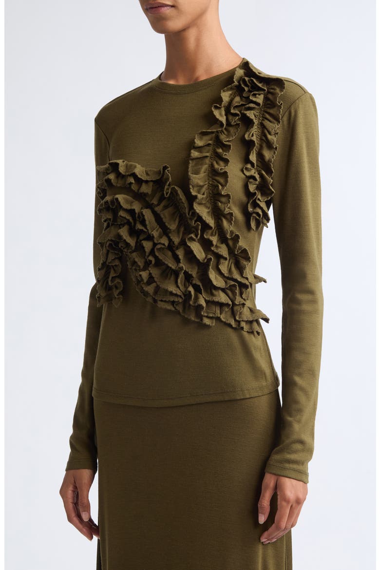 Polina Ruffle Wool Jersey Top, Alternate, color, LODEN