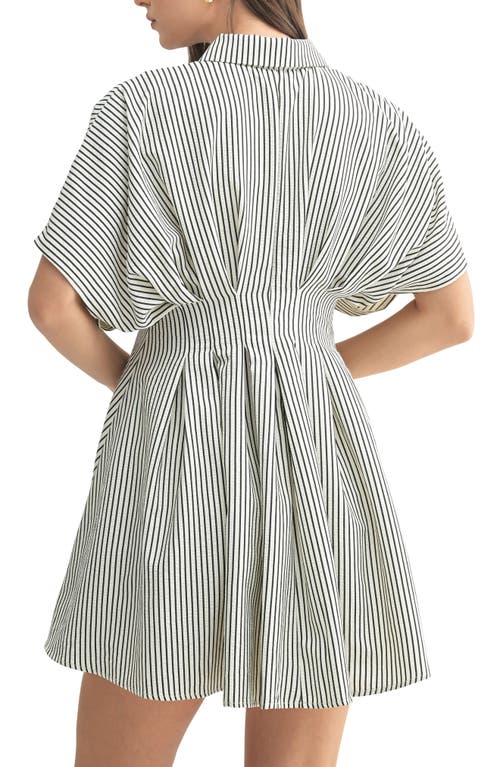 Mila Mae Dolman Sleeve Stripe Mini Shirtdress In Cream Black Stripe