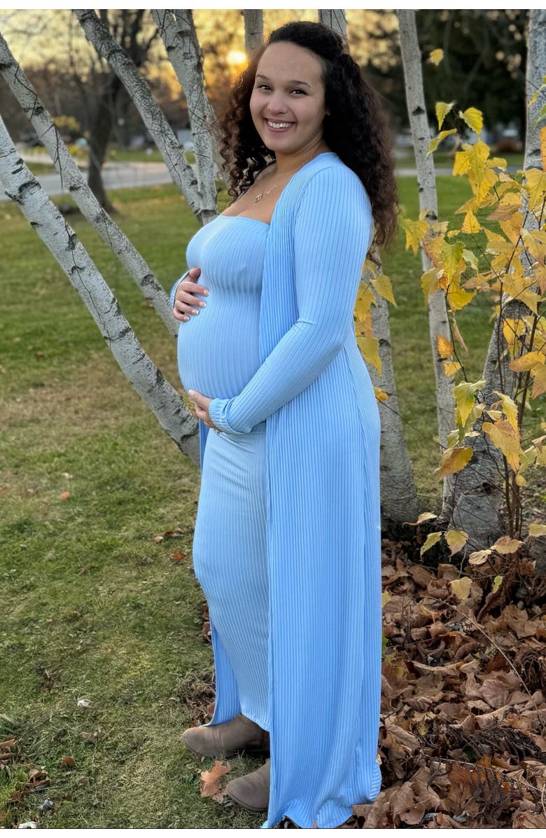 PinkBlush Ribbed Sleeveless Dress Cardigan Set, Alternate, color, Light Blue