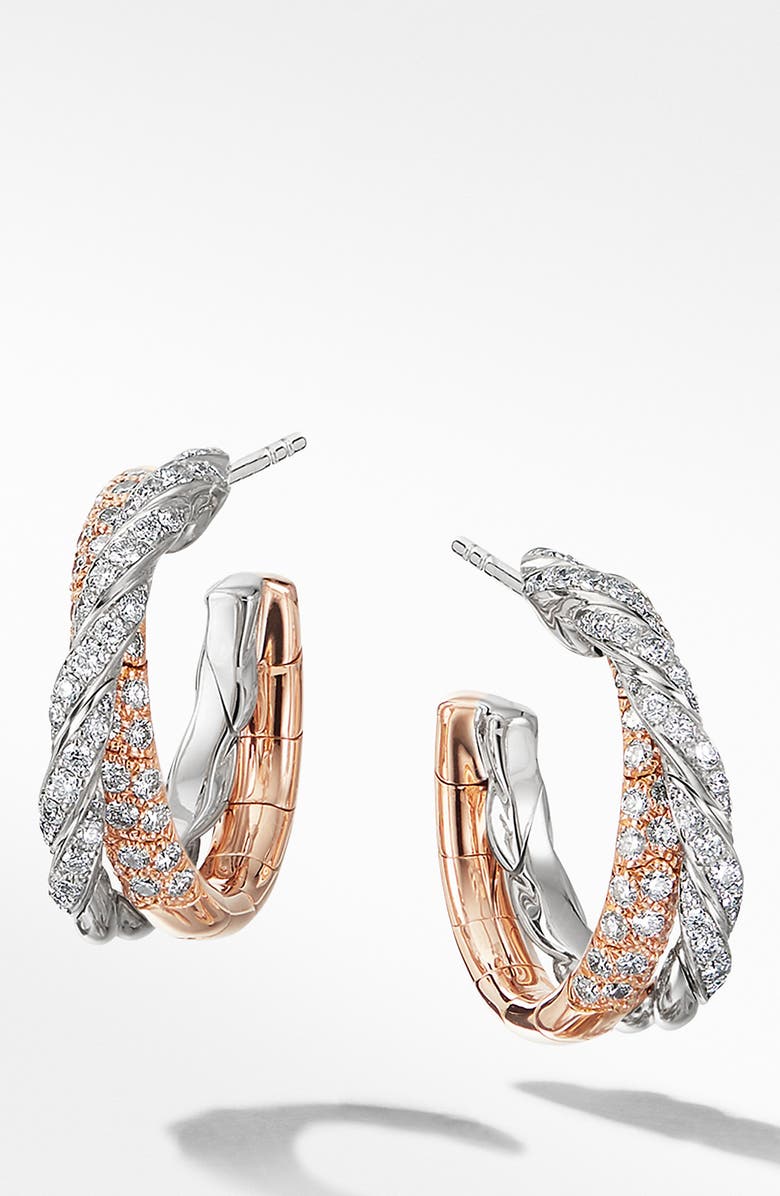 David Yurman Pavéflex Petite Hoop Earrings with Diamonds in 18K Rose Gold, Main, color,