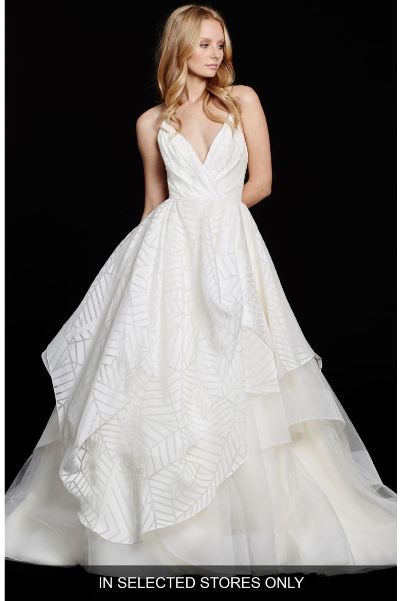 Bahati Beaded Bodice Draped Organza & Tulle Ballgown, Main, color, IVORY