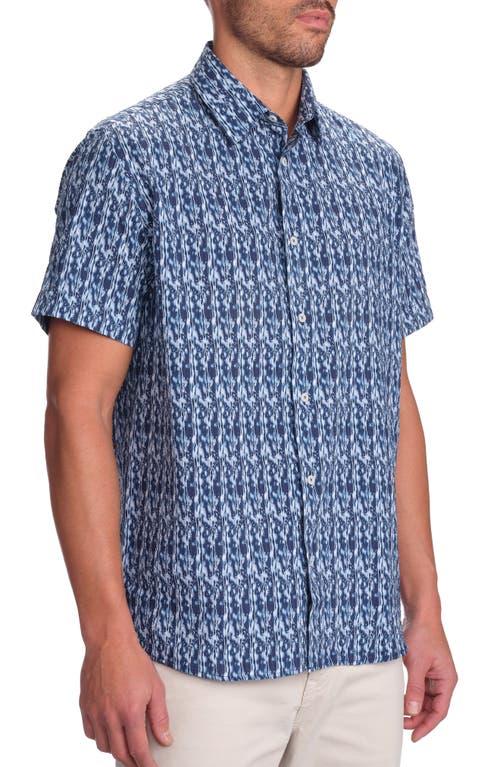 Studio Garnet Los Angeles Midnight Wave Short Sleeve Cotton Seersucker Button-up Shirt In Navy